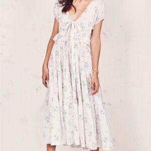 LoveShackFancy White Floral Midi Dress